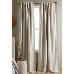 Quince Coastal Stripe Linen Cotton Darkening Curtains Set 48" X 108" Light Blue